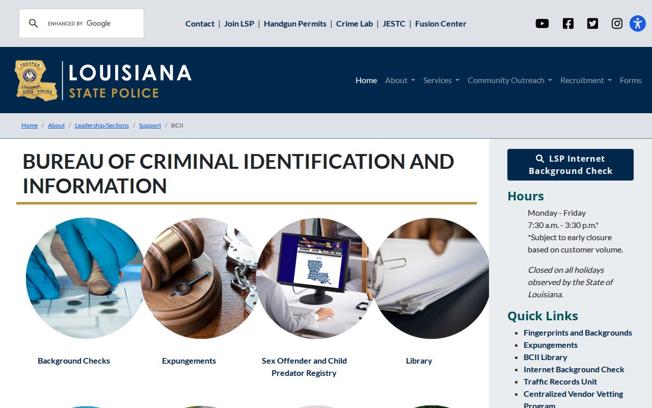 East Carroll Parish criminal history BCII record review channel