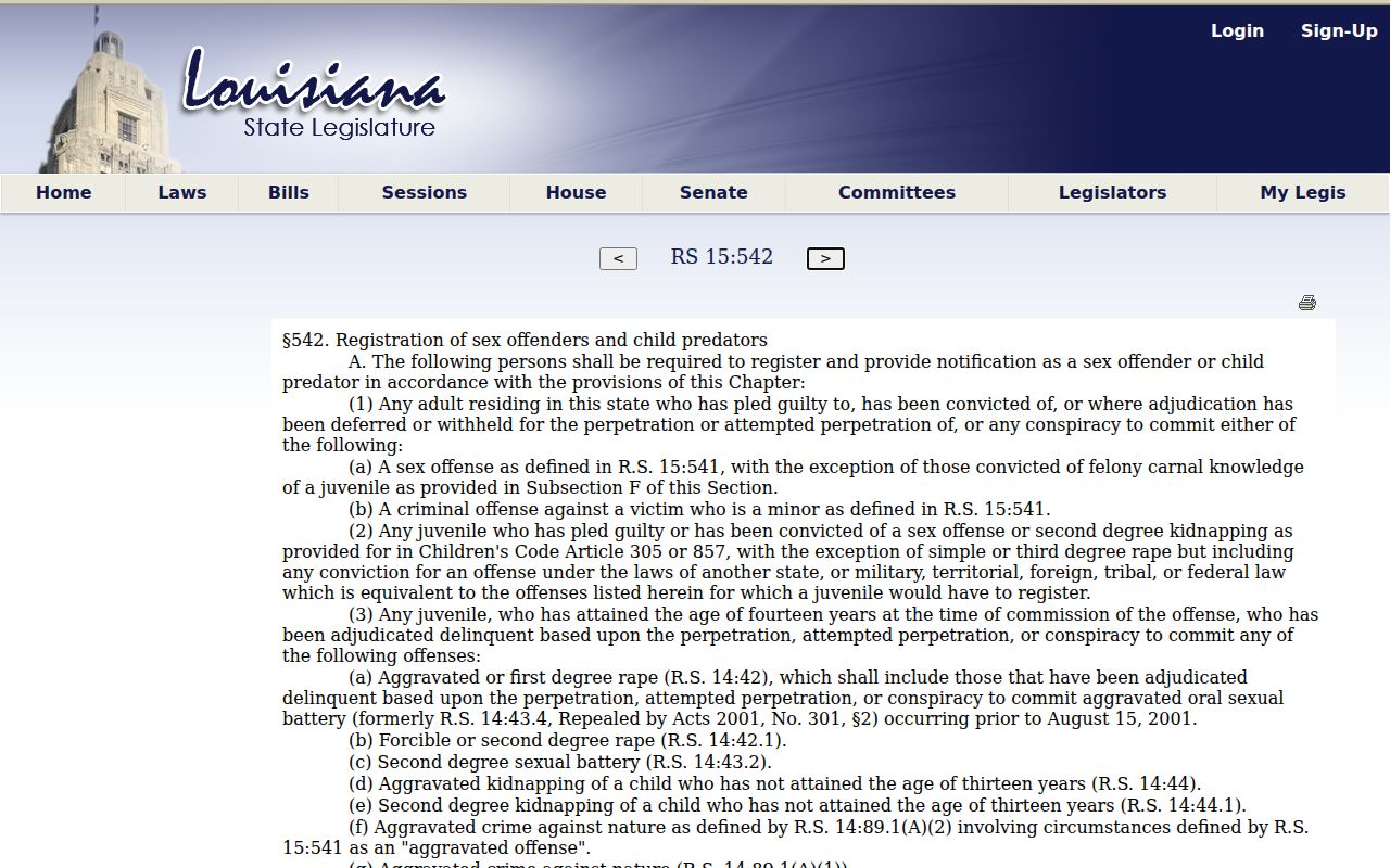 Louisiana sex offender registration duties and duration law