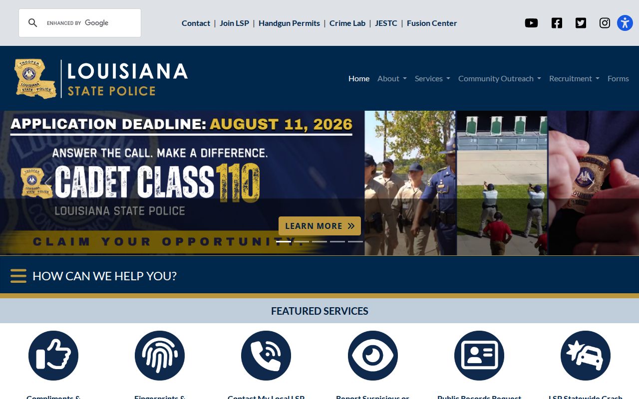 Louisiana State Police sex offender registry search interface
