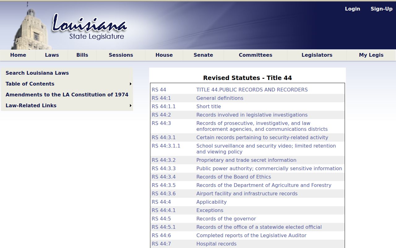 Louisiana Public Records Law contents for Lake Providence record access