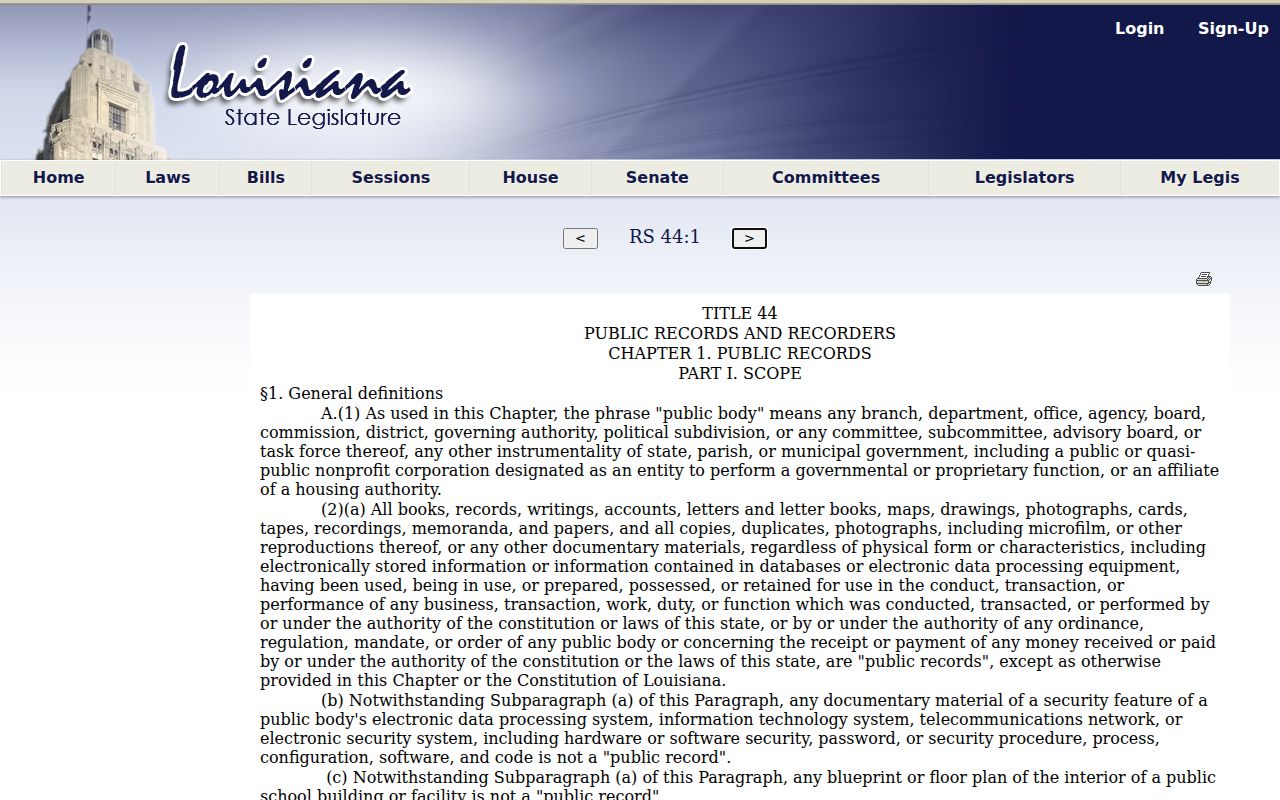 Louisiana public records definition used for Lake Providence requests